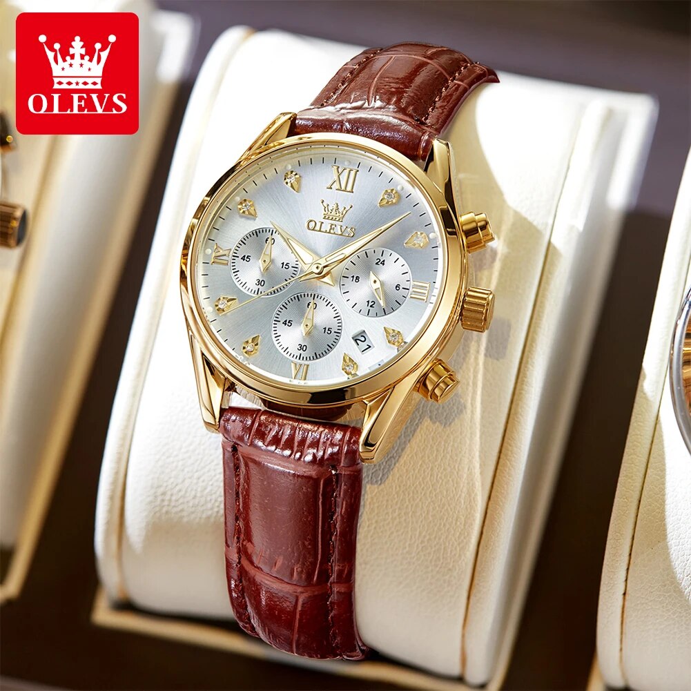 Luxury Watch With Leather Strap - Olevs 5523 relógios femininos pulseira de