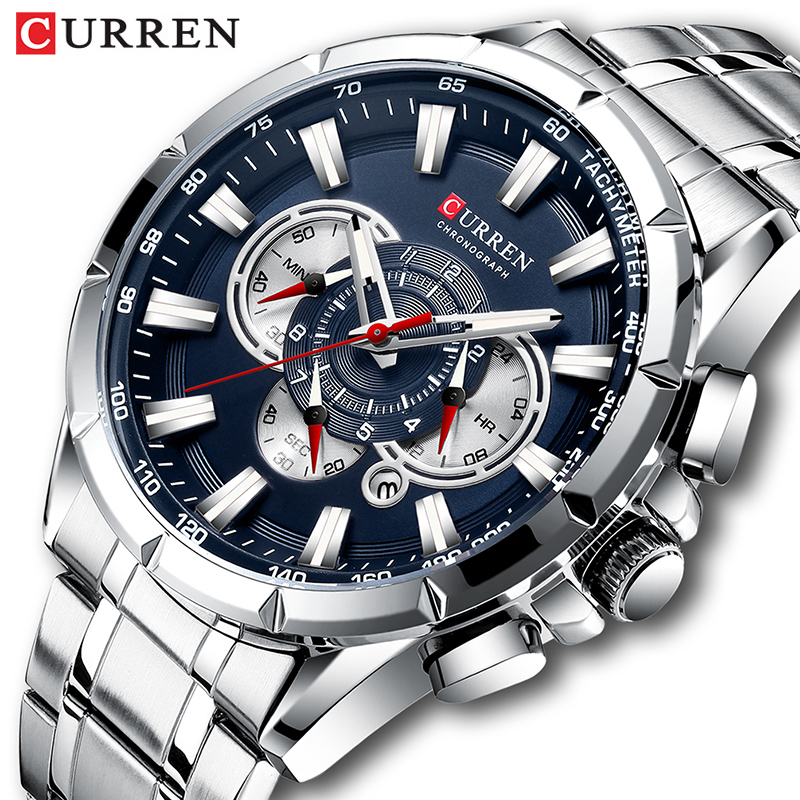 Luxury Watch Mockup - Curren relógio de pulso masculino, cronógrafo