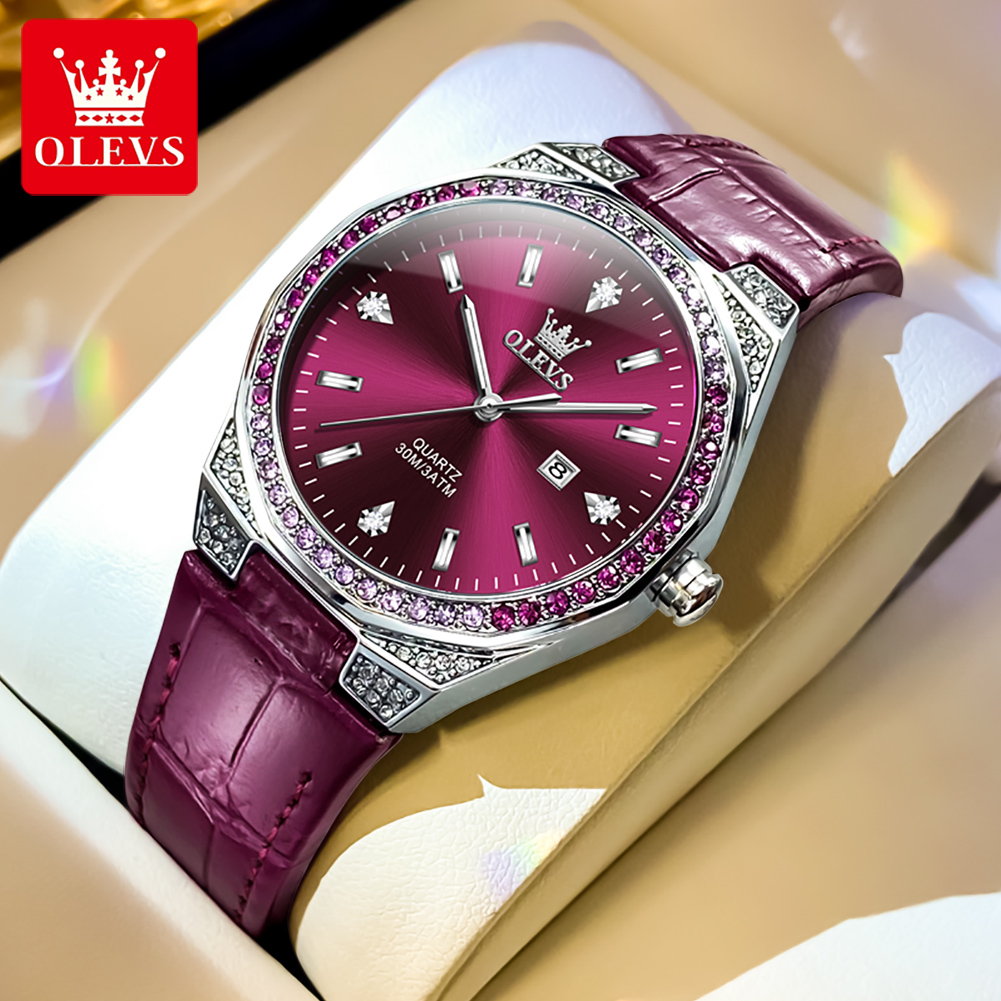Luxury Watch With Leather Strap - Olevs relógios femininos originais diamante colo