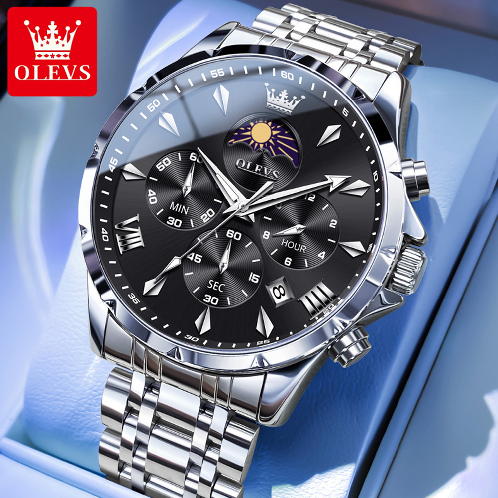 Luxury Watch Mockup - Relógio Masculino OLEVS 3653 com Fases