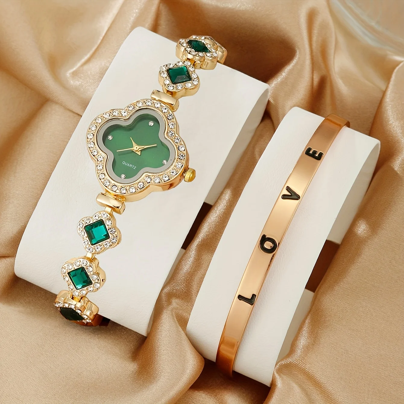 Luxury Watch Gift For Her - 2 pçs/set relógio feminino luxo strass