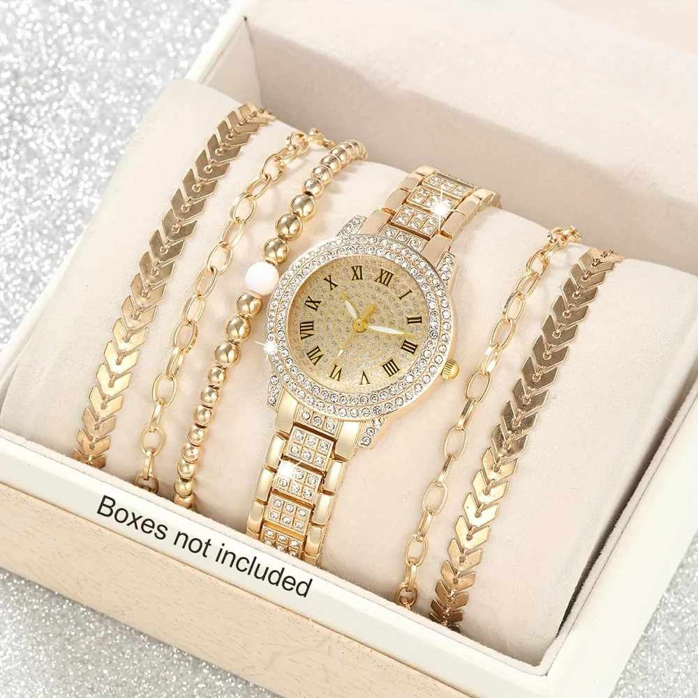 Luxury Watch Gift For Her - 6 pçs/set feminino luxo strass relógio