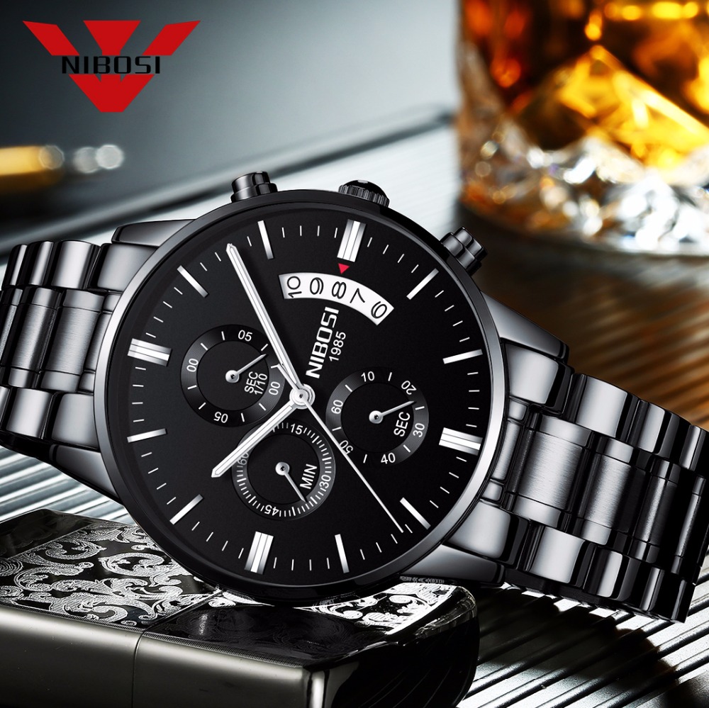 Nibosi aço inoxidável preto re - Luxury Watch Mockup avaliação e preço