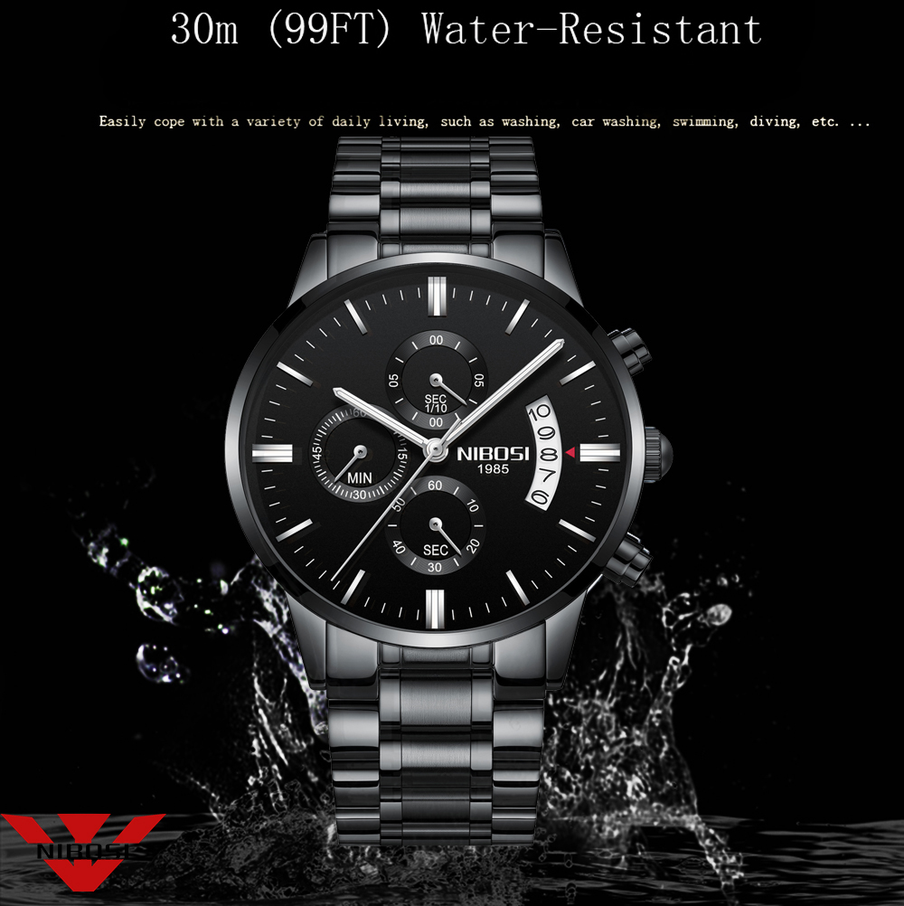 Nibosi aço inoxidável preto re - Luxury Watch Mockup avaliação e preço