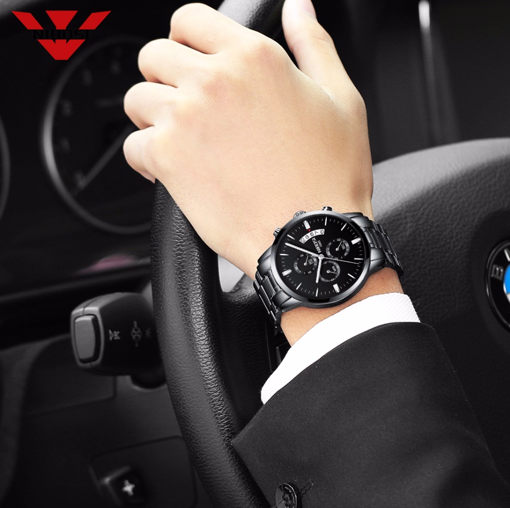 Nibosi aço inoxidável preto re - Luxury Watch Mockup avaliação e preço