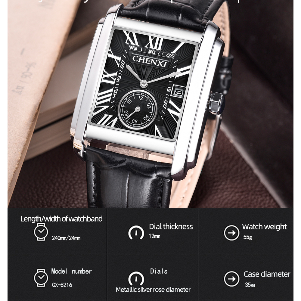 Chenxi 8216 moda clássico quad - Luxury Watch Mockup avaliação e preço