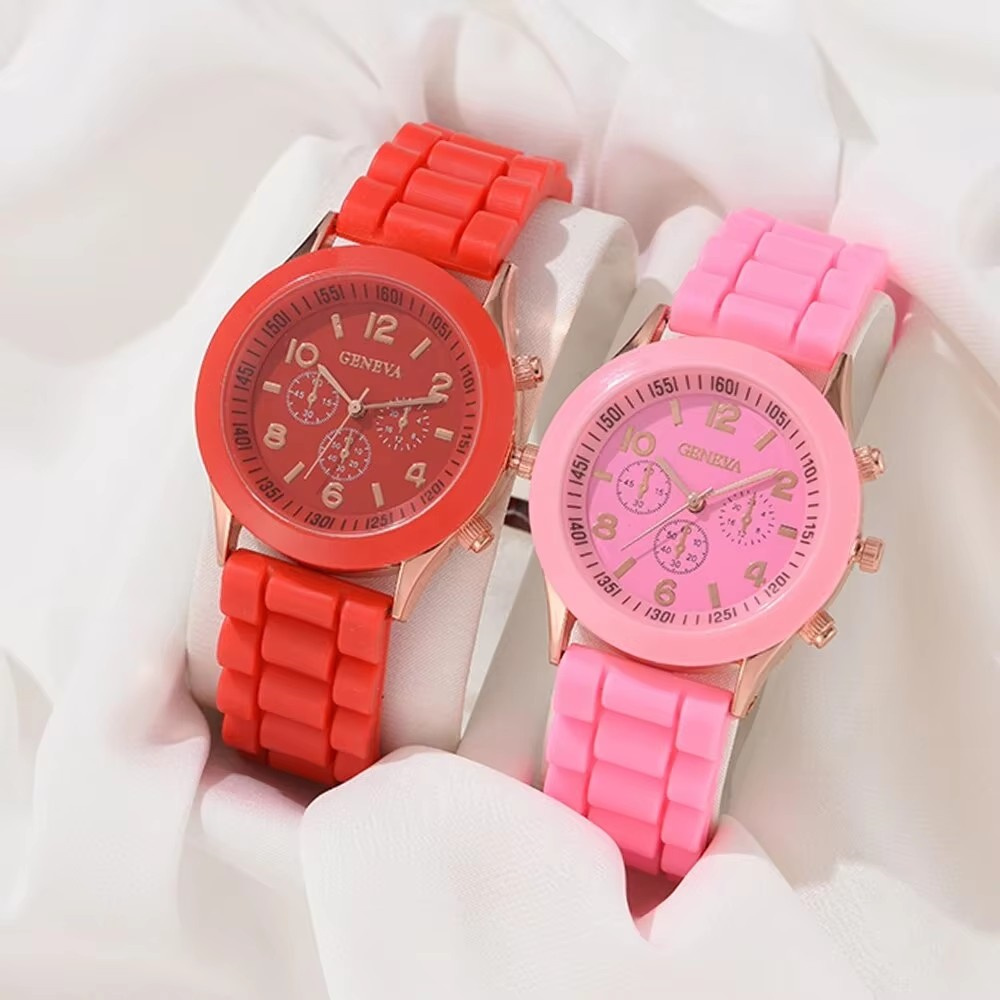 2 pçs conjunto de relógio femi - Luxury Watch With Rubber Strap avaliação e preço