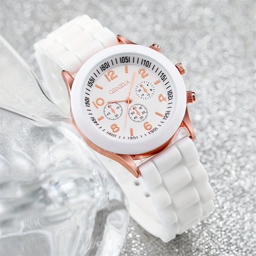 2 pçs conjunto de relógio femi - Luxury Watch With Rubber Strap avaliação e preço