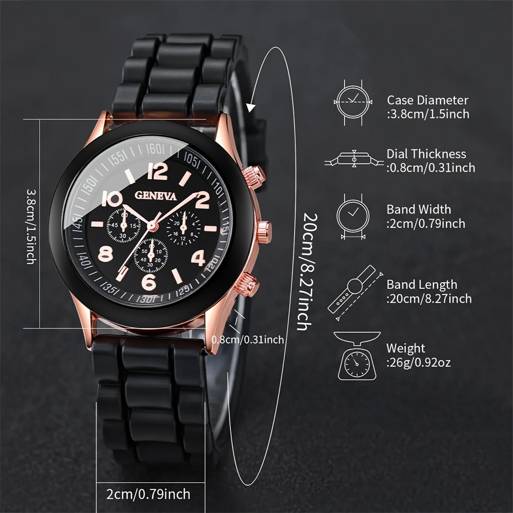 2 pçs conjunto de relógio femi - Luxury Watch With Rubber Strap avaliação e preço